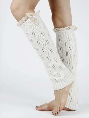 LACE TOP KNEE HIGH  LEG WARMER - SWRUB-KYL8051WHT