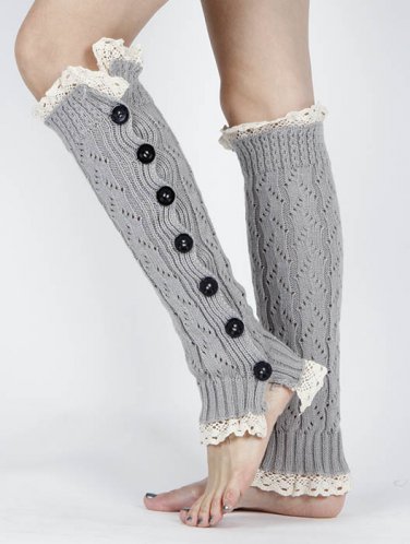 LACE TOP AND BOTTOM KNEE HIGH  LEG WARMER - SWRUB-KYL8062GRY