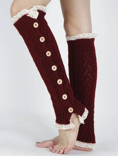 LACE TOP AND BOTTOM KNEE HIGH  LEG WARMER - SWRUB-KYL8063BUR