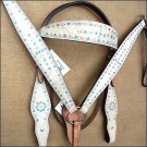 WESTERN LEATHER HORSE BRIDLE HEADSTALL BREAST COLLAR TAN OFF WHITE - SWHILAS-HSZT113A-a1