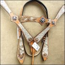 WESTERN LEATHER HORSE BRIDLE HEADSTALL BREAST COLLAR COWHIDE PRINT W/ CONCHO - SWHILAS- HSZT144