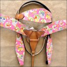 T65 WESTERN LEATHER HORSE HEADSTALL BRIDLE BREAST COLLAR SET FUN PRINT - SWHILAS-HSZT165