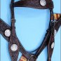 WESTERN LEATHER HEADSTALL BREAST COLLAR BROWN AB CRYSTAL BLING CONCHO - BHPA442DBCN043
