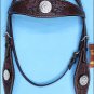 WESTERN LEATHER HEADSTALL BREAST COLLAR BROWN AB CRYSTAL BLING CONCHO - BHPA442DBCN043
