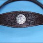 WESTERN LEATHER HEADSTALL BREAST COLLAR BROWN AB CRYSTAL BLING CONCHO - BHPA442DBCN043