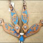 WESTERN LEATHER HORSE ONE EAR HEADSTALL BREAST COLLAR TAN TURQUOISE BLING CONCHO -  HSZT149