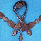 WESTERN LEATHER HORSE ONE EAR HEADSTALL BREAST COLLAR MAHOGANY BLACK BLING CONCHO -  HSZT149MBK1