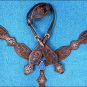 WESTERN LEATHER HORSE ONE EAR HEADSTALL BREAST COLLAR MAHOGANY BLACK BLING CONCHO -  HSZT149MBK1