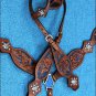 WESTERN LEATHER HORSE ONE EAR HEADSTALL BREAST COLLAR MAHOGANY BLACK BLING CONCHO -  HSZT149MBK1