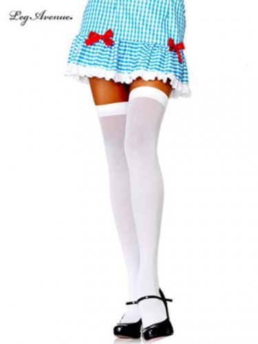 Standard Size White Opaque Nylon Thigh High Stockings - SWWHC-LA6672