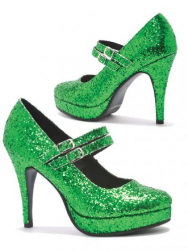 Size 7 Double Strap Green Glitter Mary Jane 4 Inch Heel - SWWHC-E421-JANE-G