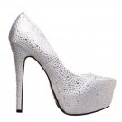 Size 7 Adult Silver Platform High Heel with Rhinestones - SWWHC-GISELLE11SLV