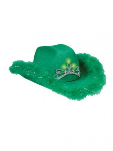 St. Patrick's Day Green Light Up Cowgirl Hat W Trim - SWWHC-255604