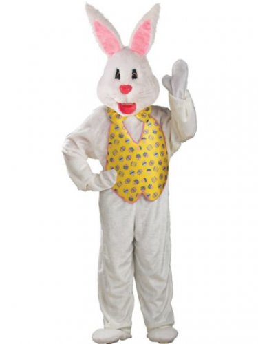 One Size - White Easter Bunny Mascot With Yellow Vest Adult Costume - SWWHC-1925