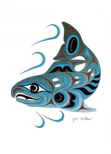 Spawning Salmon Joe Wilson Art Card Coast Salish SXWASET Native