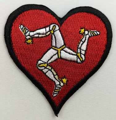 Isle of Man Heart Flag Patch Badge Embroidered Iron On Applique
