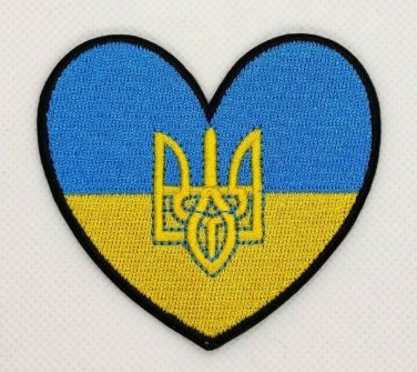 Ukraine Trident Heart Flag Patch Badge Embroidered Iron On Applique Ukrainian