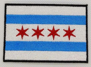 Chicago City Flag Patch Badge Embroidered Iron On Illinois Applique