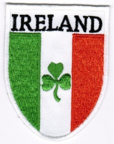 Ireland Shield Patch Embroidered Iron On Applique Irish Shamrock