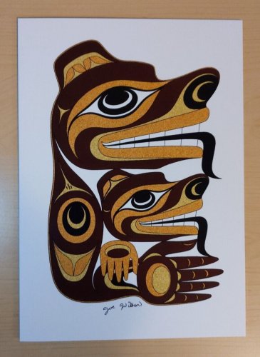 Mother Bear and Cub Joe Wilson Art Card Coast Salish SXWASET Native