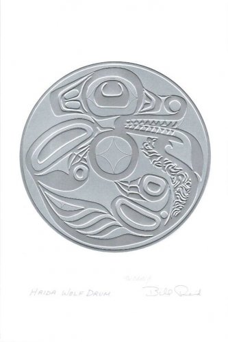 Haida Wolf Drum Bill Reid Silver Embossed Art Card Northwest Coast Native