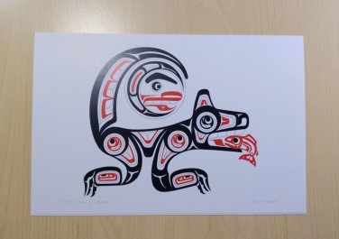 Wolf, Moon and Salmon Eric Parnell Art Card Haida Native
