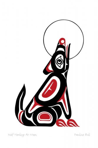 Wolf Howling at Moon Pauline Bull Art Card Interior Salish Lillooet Native