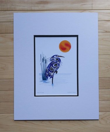 Heron Rest and Reap by Richard Shorty  11"x14" Matted Art Print Tutchone Native