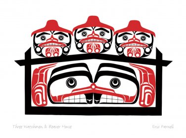 Three Watchmen and Beaver House Eric Parnell Art Card Northwest Coast Native
