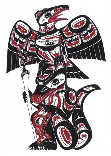 Crow Wolf Talking Stick Richard Shorty Art Card Northern Tuchone Yukon Native