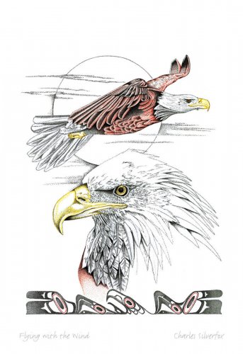 Flying with the Wind Eagle Charles Silverfox Art Card Tlingit Tuchone Native