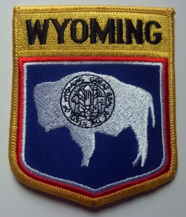 Wyoming State Shield Patch Embroidered Iron On Applique
