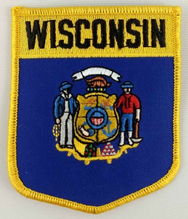 Wisconsin State Shield Patch Badge Embroidered Iron On Sew On Applique