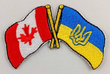 Canada / Ukraine Trident Flag Patch Badge Embroidered Iron On Canadian Ukrainian