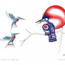 Hummingbird and King Fisher Richard Shorty Art Card Tuchone Yukon Native