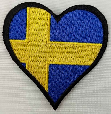 Sweden Heart Flag Patch Badge Embroidered Iron On Applique