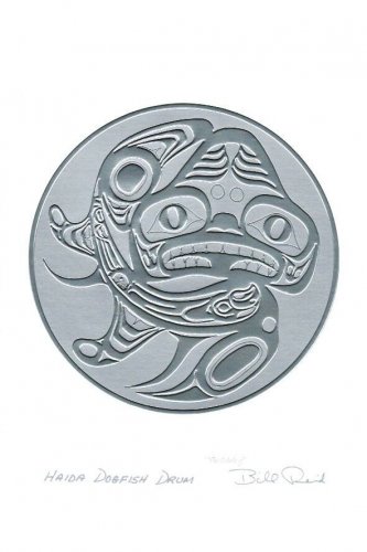 Haida Dogfish Drum Bill Reid Silver Embossed Art Card Northwest Coast Native