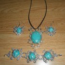 handmade alminium silver wired turquoise necklace,bracelet,earrings set.