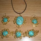 handmade alminium gold wired turquoise necklace,bracelet,earrings set.
