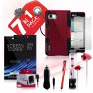 Hybrid Hard & Soft Mesh Protective Purple Case for LG Optimus F3 7 Piece Bundle