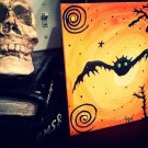 bat on orange sky by Tia Knight - swirl art acrylic on canvas