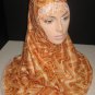 XL Long Polyester Amira Hijab 2 Pcs Peach and Brown Zig-Zag Print with Lace Edge