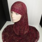 XL Long Lycra Amira Hijab 2 Pieces Khimar Burgundy Floral Print with Lace Edge