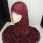 XL Long Lycra Amira Hijab 2 Pieces Khimar Burgundy Floral Print with Lace Edge