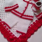 Crochet Baby Layette and Blanket Set, Baby Beanie Hat, White and Red, Baby Boys