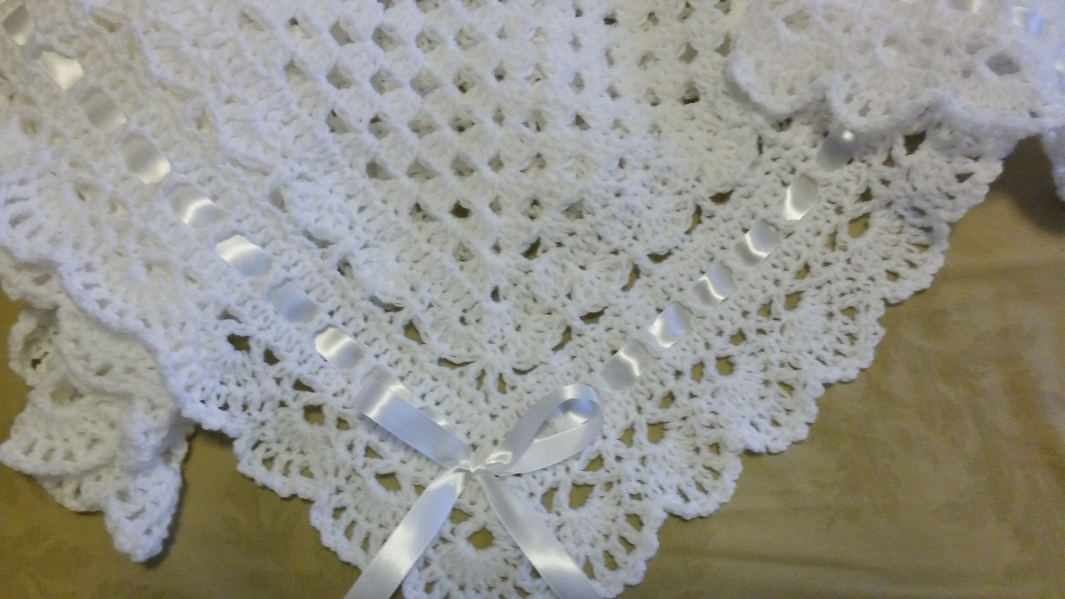 Crochet White Christening, Baptism Baby Blanket, Afghan