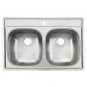 Kindred D2233/85K/1E Double Bowl Topmount 18 Gauge Stainless Kitchen Sink