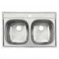 Kindred D2233/85K/1E Double Bowl Topmount 18 Gauge Stainless Kitchen Sink