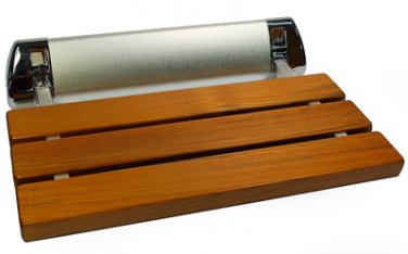 LADA LD3 Folding Wall-mount Fold-up Teak Wood Shower Seat Bench, Matte Chrome