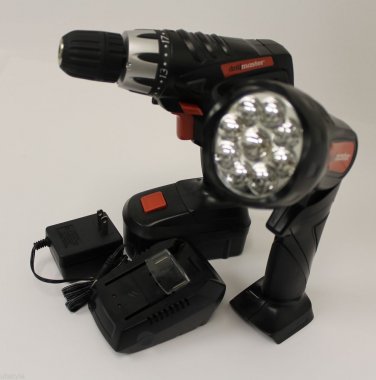 Drill Master 18 Volt Cordless 3/8 inch Drill/Driver and LED Flashlight Kit 68287